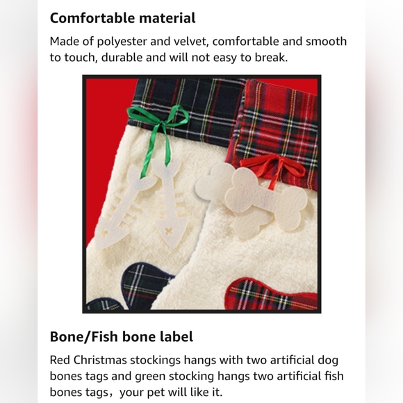🆕️ 2 Pieces Christmas Pet Stockings Cat Dog Paw Pattern Buffalo plaid - Rd/Grn - Picture 9 of 9